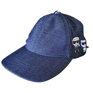 Karl Lagerfeld Graphic Denim Embroidered  Adjustable Baseball Cap NWT